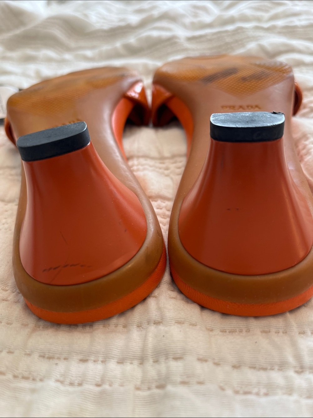 Prada Orange Fabric Strap Slide Sandals - Picture 7 of 7